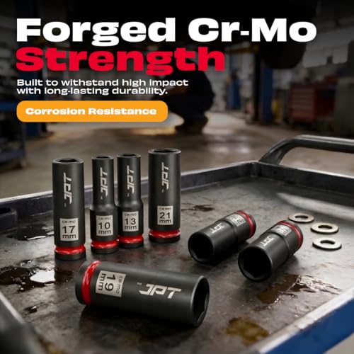 Image of JPT 10pcs Deep Impact Socket Set 1 /2 inch Drive | CR-MO Hardened Steel True Impact Material | 10-24 mm Sizes | For Impact Wrench & Ratchet Use | Ultra Heavy Duty