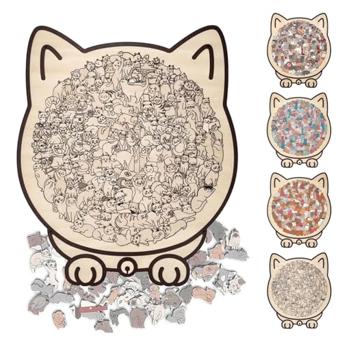 135ピース モランディカラーの猫型木製ジグソーパズル。愛らしい猫の輪郭が描かれたフレーム付きジグソーパズル。猫型木製パズル。猫好きの方のためのクリエイティブパズル。ホームデコレーション (#D)