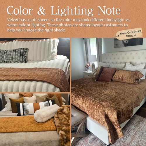 Image of Grassix Velvet Quilt Set Queen Size, Luxury Geometric Design, Burnt Orange | Lightweight Velvet Comforter with 2 Pillow Shams, Ultra Soft Bedspread Coverlet, Quilted Bedding Set for All Seasons, 90 inchx96 inch