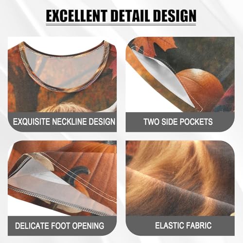 Fall Pumpkin Highland Cow Pajama Set Short Sleeve Sleepwear Soft Pajamas Shorts Sets Cotton PJS 5Y4