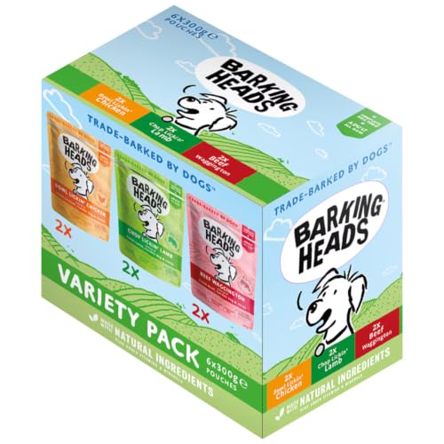 Barking Heads Adult Dog Food Wet Pouches Variety Pack Natural & Grain-Free with No Artificial Flavours Plus Added Vitamins & Minerals 6 x 300g