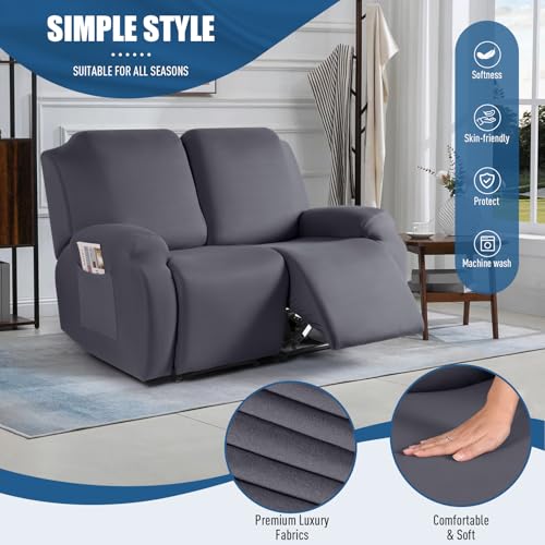 Image of TAOCOCO Recliner Loveseat Covers Stretch Sofa Covers for 2 Seat Large Reclining Couch, 2 Pieces Reclining Loveseat Covers Soft Washable Furniture Protector with Pocket (2 Seater Oversized, Dark Gray)