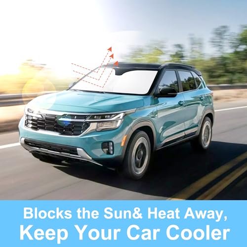 Image of Windshield Sun Shade Custom Fit for 2021 2022 2023 2024 2025 2026 Kia Kia Seltos Accessories Foldable Sunshade Sun Blocker Protect Car from Sun Rays & Heat Damage Keep Car Cooler