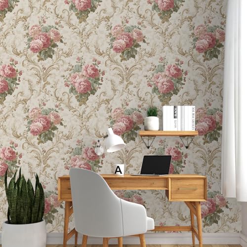 Image of PAPER PLANE DESIGN Vintage Floral Vinyl Self Adhesive Wallpaper Peel & Stick, Waterproof, Stain-Proof | 16 in X 90 in, Decor for Bedroom, Hallway, Living Room (B)