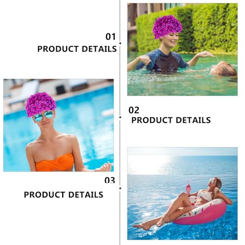 Image of Housoutil Flower Swimming Caps, Floral Swim Cap Women, Vintage Flower Swimming Hat with Handcrafted Petals, Soft Fabric Breathable Bathing Hat for Pool Spa Accessorizing (Pink)