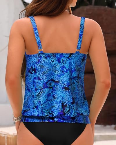 Image of Yonique Womens Blouson Tankini Top No Bottom Loose Fit Swim Top Modest Tank Top