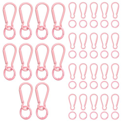 PATIKIL 30 Pcs Metal Keychain Clips Set, Small Keychain with O Ring Key Chain Hook for Rock Climbing Hiking Camping Travel Indoor Outdoor Activities, Pink
