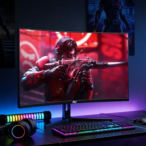 Image of PIJ 32 inch Curved Gaming Monitor 4K, 160Hz UHD PC Monitor Built-in Speakers, 1500R Computer Screen for Home Office Entertainment, DP, HDMI, VA Panel, Wall Mountable 75 * 75MM