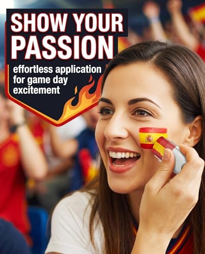 JIRVEX Maquillage Visage Drapeau Espagne 1 Unité Couleurs Vives Jaune et Rouge pour Adultes Coupe du Monde FIFA Halloween Carnaval – vue 2