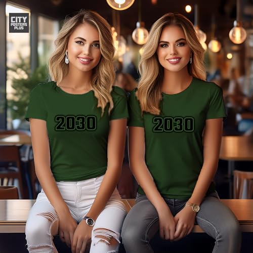 T-shirt 2030 pour femme vert olive en coton décontracté