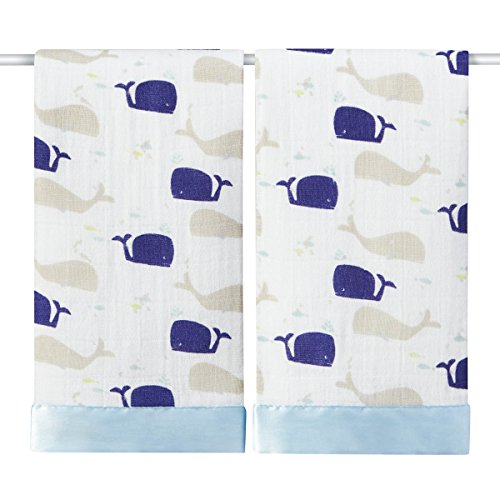 aden + anais Issie Security Blanket; 100% Cotton Muslin; Satin Trim; 2-pack; High Seas - Whales