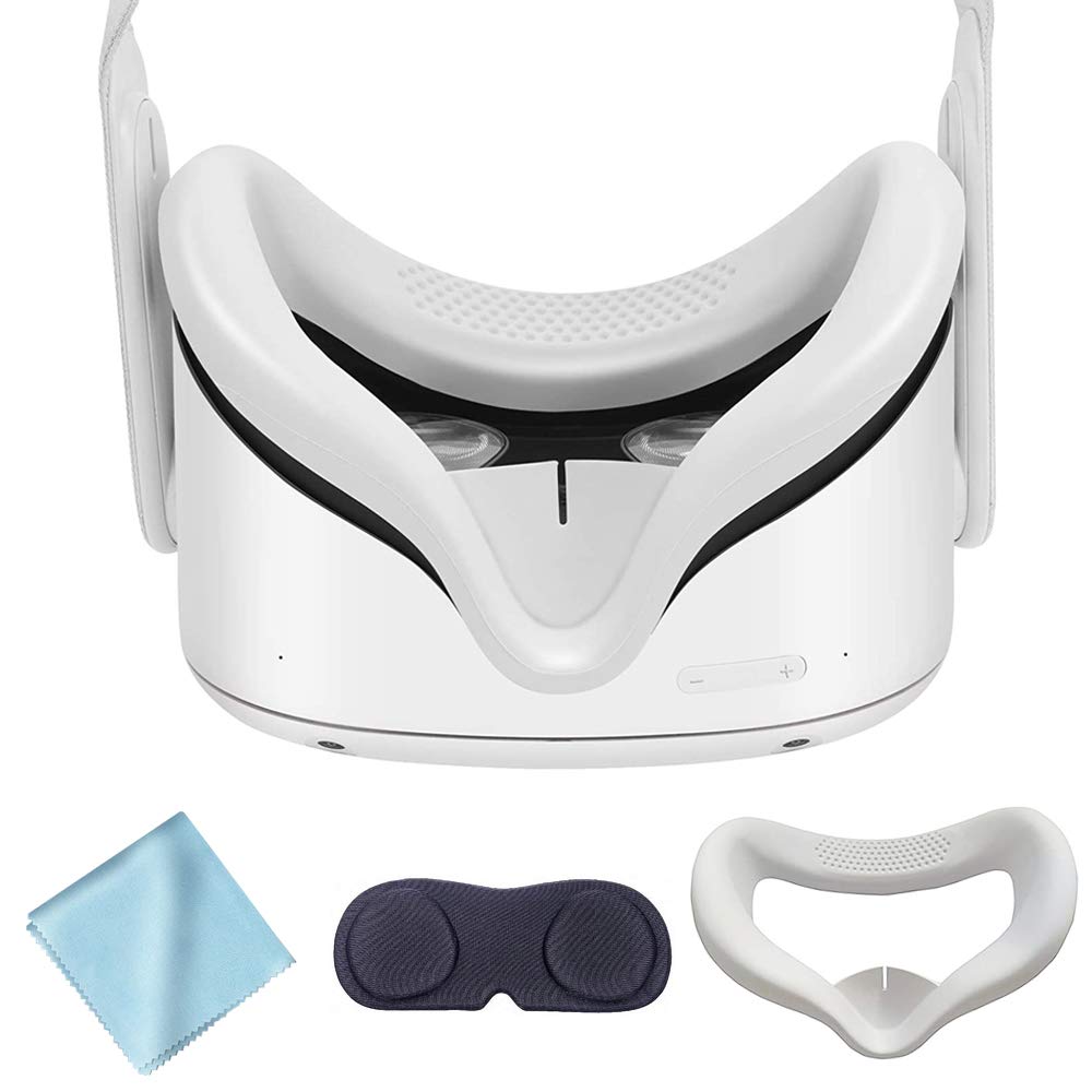 Washable VR Silicone Mask Pad Face Cover for Oculus Quest 2 with Lens Protective Cover and Microfiber Cleaning Cloths