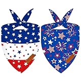 2 Pieces Patriotic Dog Bandanas, Double-Sided Reversible Triangle Scarf, American Flag Stars and Stripes Design, 7th of July and Memorial Day Pet Costume Accessories for Dogs and Cats