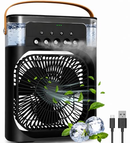 Image of VAIVIDHYAM Mini Air Cooler for Room Cooling AC Portable Mini Fan Artic Cooler with 7 Colors LED Light, 1 /2 /3 H Timer, 3 Wind Speeds and 3 Spray Modes for Office,Home,Dorm,Travel,Multi Q2