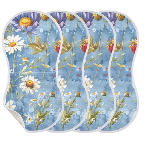 Wildflower Pattern Muslin Burp Cloths 22x11 Inch - 4-Layer Organic Cotton & TPU Waterproof Lining, Absorbent Baby Bibs for Boys/Girls with Hanging Loop3