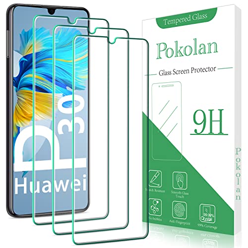 Pokolan 3 Stück Schutzfolie für Huawei P30 Frei von Kratzern 9H Härte HD Displayschutzfolie Sensitive Touch 0.33mm Ultra-klar Ultrabeständig Bläschenfrei