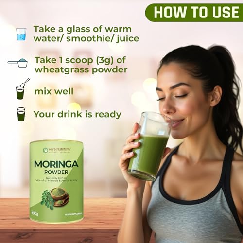 Image of Pure Nutrition Moringa Powder, 300g (100g x3) | Helps in weight management | Reduces stress levels | Improves immunity and energy levels | Packed with vitamins, minerals and amino acids