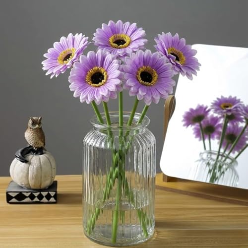 Image of Artificial Gerbera Flower Sticks (Pack of 5) for Home Decor | Realistic Faux Flowers for Vases | Wedding, Office, Living Room & Party Decoration | Long-Lasting, Washable & Reusable