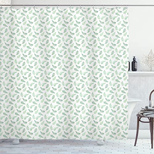 Lunarable Botanical Shower Curtain, Soft Toned Fern Leaves Nature Herbs