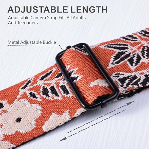 Image of Padwa Lifestyle Extra Long Adjustable Camera Strap for Photographers - 2 inch Wide Full Grain Cowhide Leather Ends Camera Straps with Quick Release for All Cameras,Binoculars(Brown Flower)