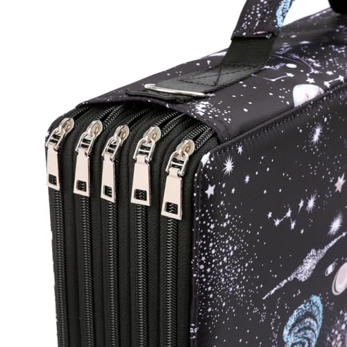 Image of Large 500-Slot Colored Pencil Organizer with Zipper - Fabric Art Storage Bag for Painters and Artists (Large Slots,Galaxy Black)