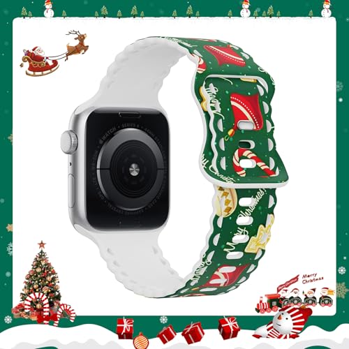 Image of Compatible with Apple Watch Band 41mm 40mm 38mm 49mm 45mm 44mm 42mm Women Girl, Christmas Hollow Soft Silicone Sports Strap For iWatch Ultra SE Series 10 9 8 7 6 5 4 3 2, Gifts-42