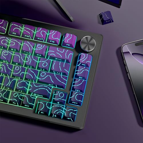 Image of dagaladoo Topographic keycaps Line Backlit Gradient Purple keycaps Shine Through Keyboard Keys Side Printed Key caps Cherry Profile keycap Set for 61 /64 /66 /68 /71 /75 /84 /87 /100 Mechanical Keyboards
