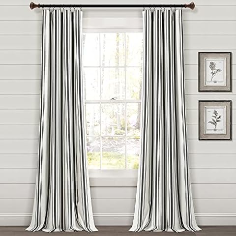 Lush Decor Farmhouse Stripe - Par de cortinas de ventana de algodón reciclado Cover
