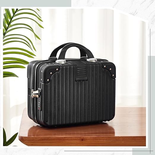 Image of Makeup Case Suitcase, Mini Bag, Mini Hard Shell Travel Luggage, Women Portable Water Proof Carrying Suitcase, Organizer Bag, Small Hard Shell Cosmetic Luggage, Water Proof (B-Black)