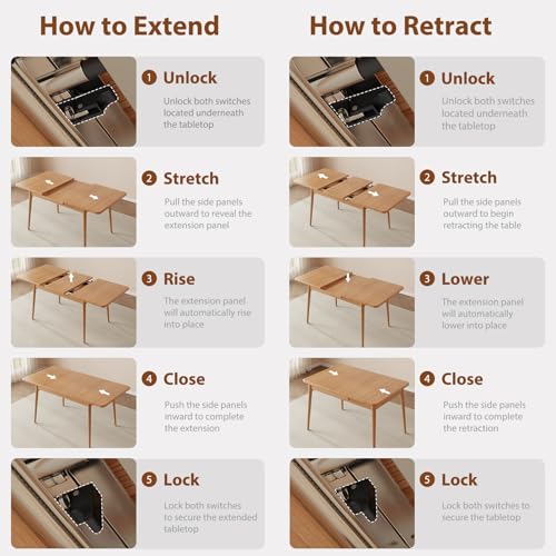 Image of Muwuele Solid Wood Extendable Dining Table for 4-8 People with Seamless Extension from 47.2 to 63 Inches, Easy Assembly, Expandable Tables for Small Spaces, Dining Room, Kitchen, Living Room, Natural