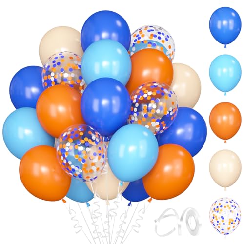 BlooMoo 60 Pièces Ballons Bleu Orange, 12 Pouces Latex Ballon Bleu Orange, Ballon Confettis, pour Anniversaire Mariage Décoration de Fête