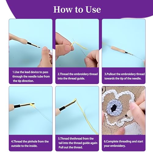 Image of 32Pcs Punch Needle Embroidery Kit,Punch Needle kit for Beginners,Adjustable Punch Needle Embroidery Kit,Wooden Handle Embroidery Pen Kits,Big Eye Embroidery Needles for Adults