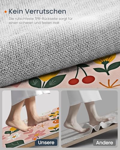 Grand tapis feuilles vertes lavable au fini floral rose raffiné - 6