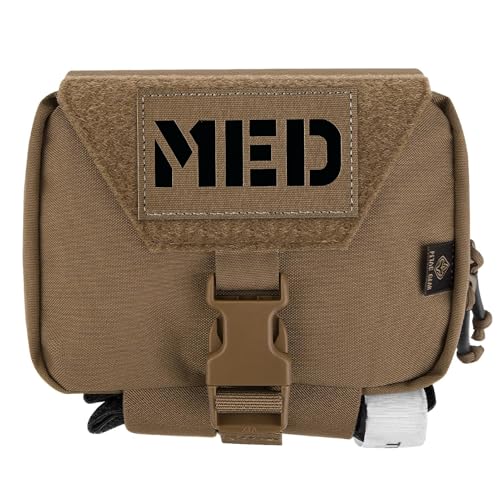 PETAC GEAR Tactical Rip Away Medical Pouch Tear Off First Aid IFAK Pouch Molle & Belt Horizontal Outdoor Emergency Survival Bag (CB with Patch)