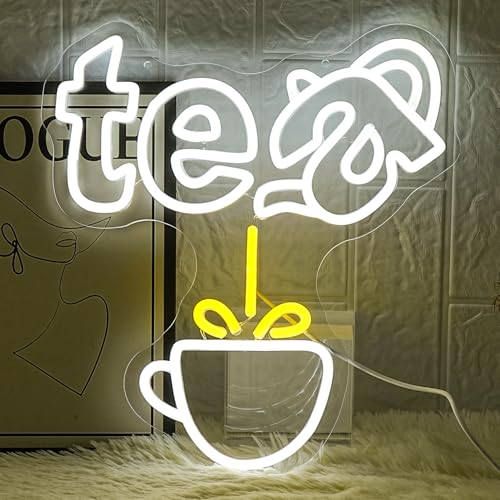 Image of Tea Neon Sign Teapot LED Neon Light White Tea Bar Neon Sign Decor Hanging for Coffee Station, Teahouse, Restaurants, Home, Farmhouse, Kitchen Decoration