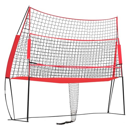 Volleyball Training Net System | Adjustable Height Volleyball Practice Net with Portable Carry Bag | Indoor&Outdoor Sports Net for Hitting, Serving, Spiking, Passing (Red)