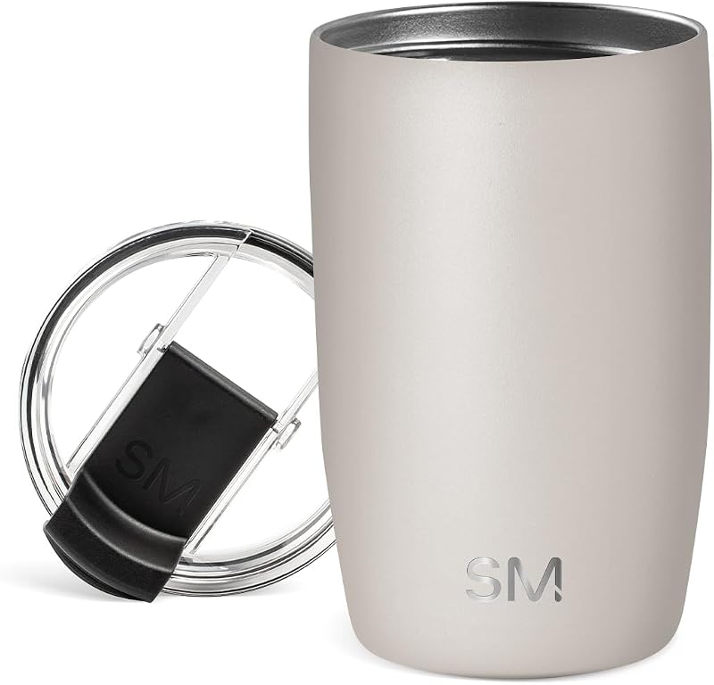 Travel Coffee Mug with Lid | 12oz | Beige | Voyager Coffee Cup, Coffee Tumbler for Hot & Iced Drinks | Insulated Stainless Steel Travel Mug | Almond Birch