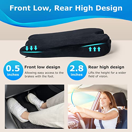 Wedge Seat Cushion For Car Seat Driver/Passenger- Wedge Car Seat Cushions For Driving Improve Vision/Posture - Memory Foam Chair Cushion/Car Seat Cushion For Hip Pain (Velvet Cover,Black) #TOP2