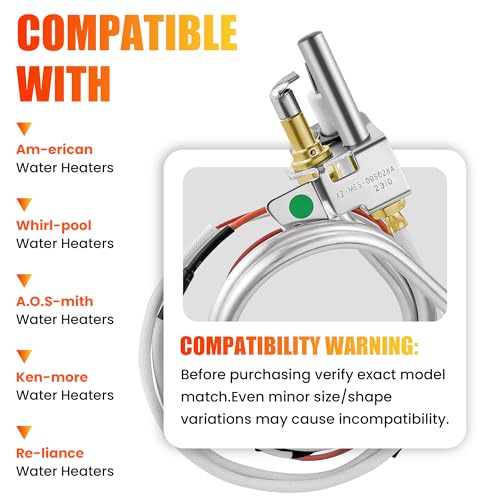 100112330 9007876 Water Heater Pilot Assembly Compatible with 300 301 Series, Whirl-pool, Ken-more, Am-erican, Re-liance, A.O.S-mith, 9007877 4067826 100078039 Water Heater Thermocouple by Fetechmate by Fetechmate - Image 2