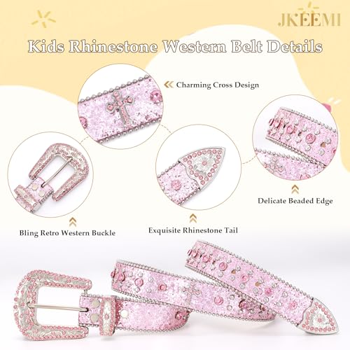 Kids Rhinestone Belt for Girls Boys Western Cowboy Cowgirl Belts Diamond Studded Bling Leather Belt for Kids2