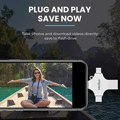 Verilux® Flash Drive 64GB 4 in 1 Pendrive with Light-ning, Micro USB, USB A, Type-C Interface Mini Hangable Pen Drive for iOS & Android Compatible with Phone, Pad, Android, PC and More Devices 7 51USryteC3L
