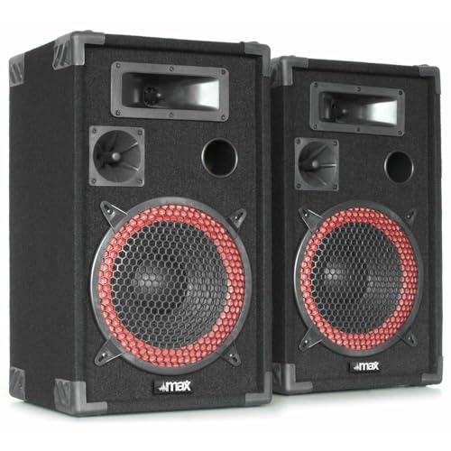 MAX XEN-3508 Passive PA Lautsprecher Set, 500 Watt Partyboxen Set, 10 Zoll Passiv, Disco, DJ Party Lautsprecher, Lautsprecherboxen, 8 Zoll - Schwarz