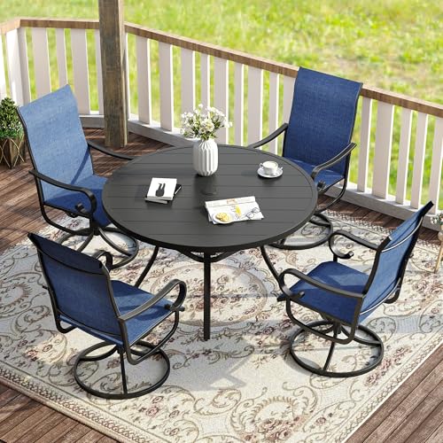 Image of VICLLAX 41.2 inchx 28 inch Outdoor Round Patio Table for Lawn Garden, All Weather Metal Round Patio Dining Table with Adjustable Umbrella Hole, Patio Table for 4 Person, Black Tabletop