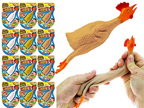 JA-RU Rubber Chicken Stretchy Toy (12 Chickens) Squishy Fidget Toys for Kids. Stress Relief Toys. Classic April Fools Pranks for Adults. Funny Weird Stuff. 1709-12p