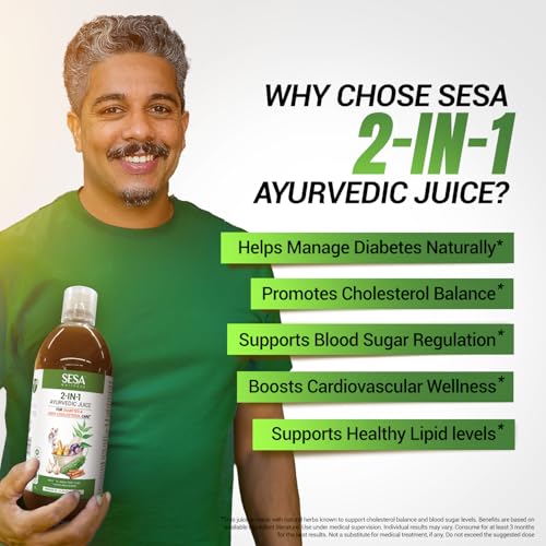 Image of Sesa 2-in-1 Ayurvedic Juice - 1L | Supports Healthy Cholesterol & Blood Sugar Levels | With Karela, Jamun, Garlic & Cinnamon | No Added Sugar