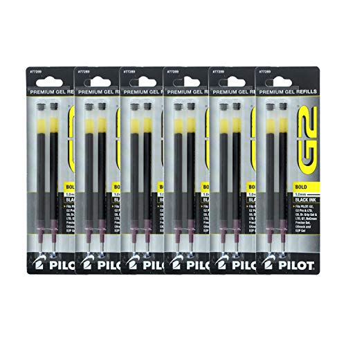 Pilot G2, Dr. Grip Gel/Ltd, ExecuGel G6, Q7 Rollerball Gel Ink Pen Refills Black 1.0 mm 12 Pack