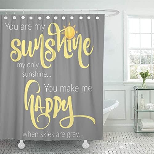 Semtomn Shower Curtain You are My Sunshine Yellow Gray 66"x72" Home Decor Waterproof Bath Bathroom Curtain Set with Hooks