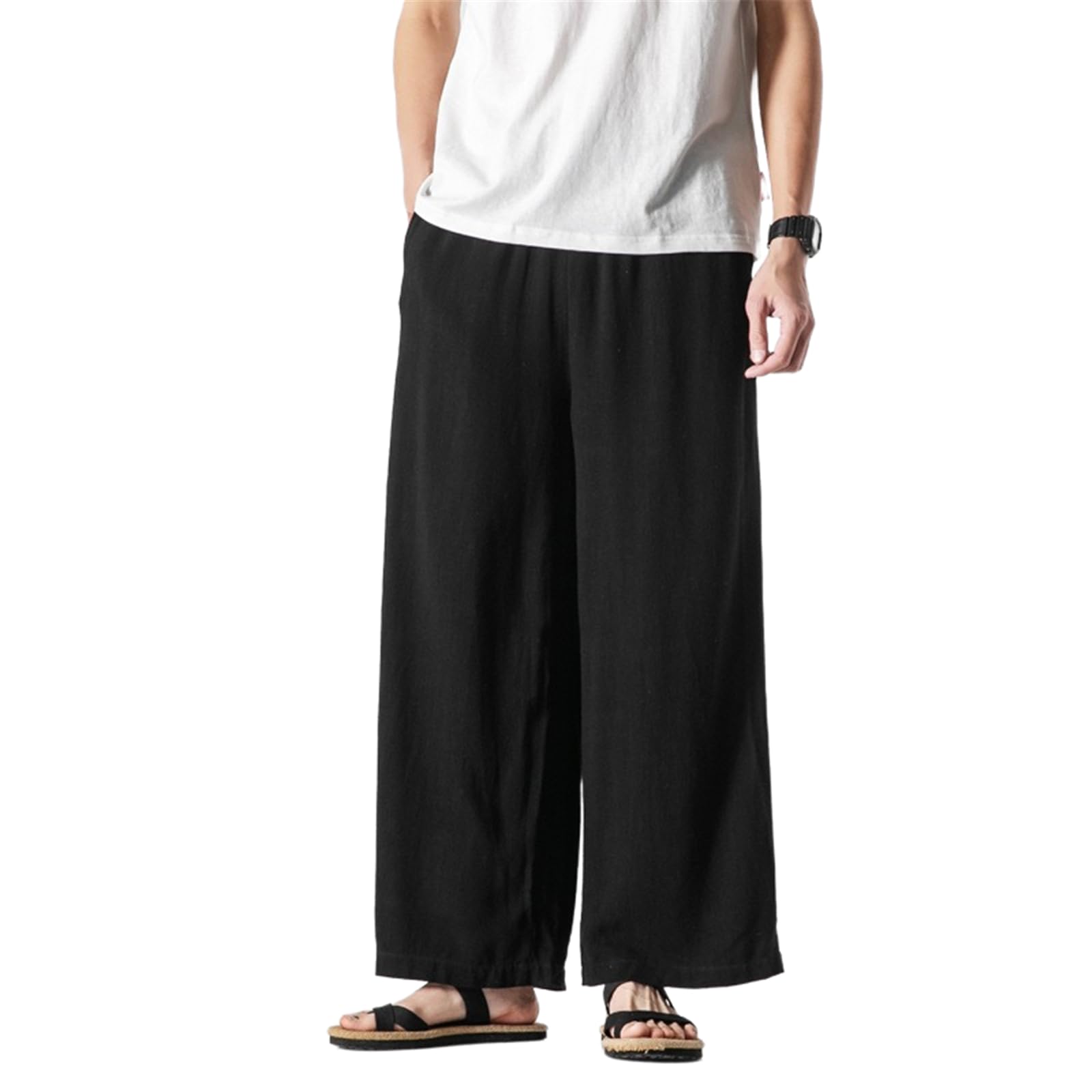 Pantalon en lin homme style chinois ample droit décontracté
