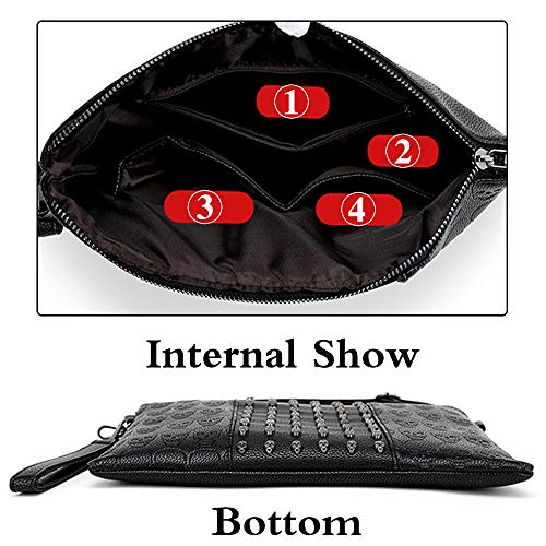 Bolso clutch satchel con calavera punk negro miniatura 3