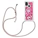 Produktbild Handykette für Samsung Galaxy A21S Glitzer Flüssig Bewegende Treibsand Handyhülle+Case mit Umhängeband Handykordel mit Schutzhülle Hülle mit Band Kette Hülle(Kirschblüten)